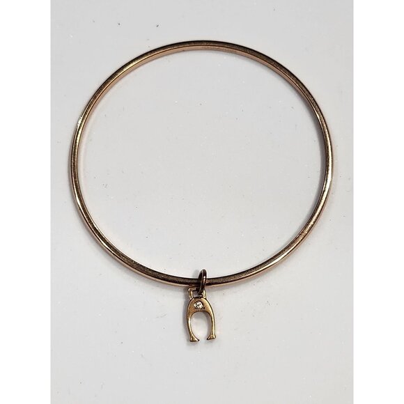 Coach Gold Tone Wishbone Charm Bangle Bracelet W/Crystal - Picture 1 of 7